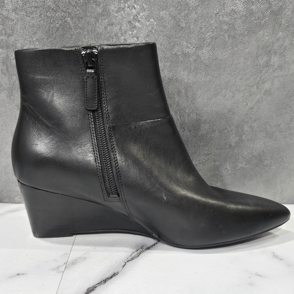 Cole Haan Eneida Ankle Boots Womens 5.5B Black Leather Wedge Pointed Toe Zip - Picture 2 of 11